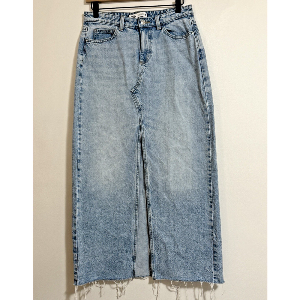 Zara Women's Denim Maxi- Midi Skirt Size Xs - S Asymmetric